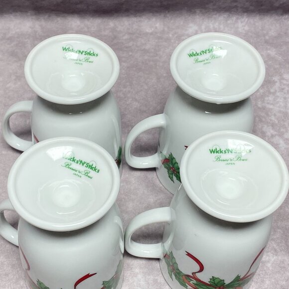 4 Vintage Footed Christmas Mugs Berries & Bows Pattern Cups by Wicks N' Sticks - Picture 7 of 9